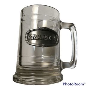 Vintage Grandpa Pewter Emblem Heavy Glass Colonial Beer Ale Mead Tankard NWT